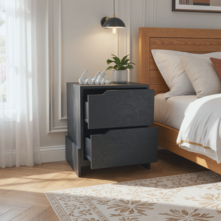 Sunvega Modern Nightstand with Two Spacious Drawers and Sleek Base