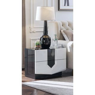 Sunvega Zebrano Accent Contemporary High Gloss White Nightstand