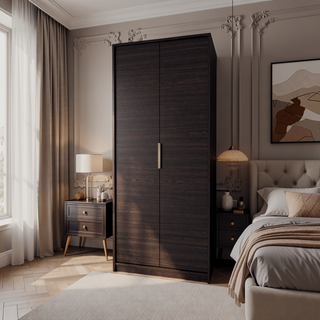 Sunvega Rich Wengue 2-Door Wardrobe with Shelves Hanging Rod and Shoe Rack