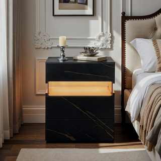 Sunvega LED Nightstand with Acrylic Board and RGB Lights 3 Drawer Bedside Table