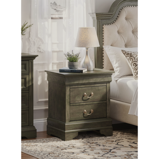 Sunvega Elegant Gray Traditional Nightstand with Two Drawers for Bedroom Organization