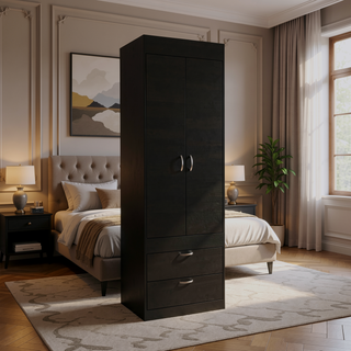 Sunvega White 2-Drawer Armoire for Hanging Clothes and Organizing Smaller Items