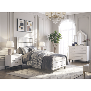 Sunvega Modern Contemporary White Finish Wooden Nightstand with 2 Dovetail Drawers