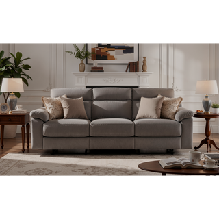 Sunvega Reclining Transitional Microfiber Fabric Sofa with Lumbar Support