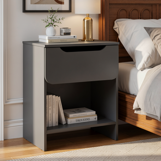 Sunvega Modern Minimalist Nightstand with Single Drawer and Open Cubby