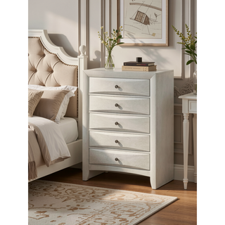 Sunvega Contemporary Neutral White Finish Curved Drawer Fronts Nightstand