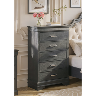Sunvega Modern White Wood Chest with 5 Drawers and Slat System