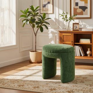 Sunvega Contemporary Green Teddy-like Fabric Accent Stool for Living Room