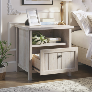 Sunvega Gray Finish Night Stand with Smooth Drawer and Open Shelf