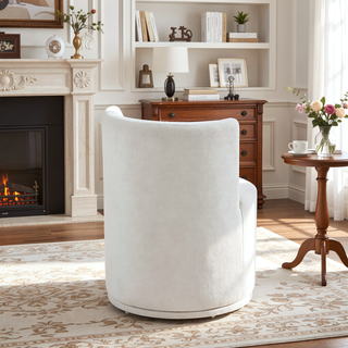 Sunvega Modern Swivel Upholstered Side Chair with Soft Beige Fabric and 360° Base