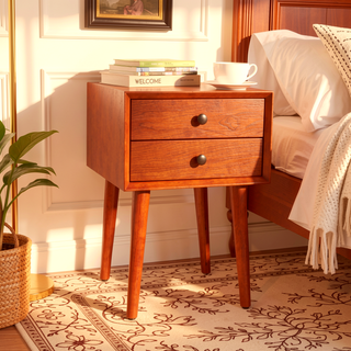 Sunvega Modern Nightstand with Two Storage Drawers and Vintage Gold Accents