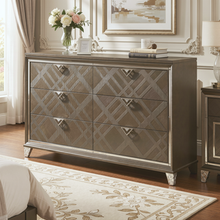 Sunvega Skylar Dark Champagne Finish Nightstand with Two Spacious Embossed Drawers
