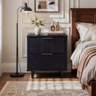Sunvega Modern Glam Nightstand with Gold Steel Handles and Solid Wood Drawers