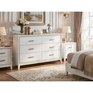 Sunvega White Finish Transitional Glam Nightstand with Spacious 2-Drawer Storage