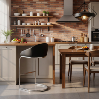 Sunvega Brushed Stainless Steel Bar Stool with Black Faux Leather Upholstery