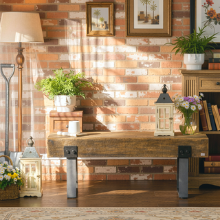 Sunvega Rustic Wood Effect Concrete Garden Bench with Metal Legs for Patio and Indoor Use