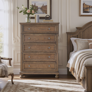 Sunvega Antique Brown Finish Nightstand with Hidden Drawer and Bun Feet