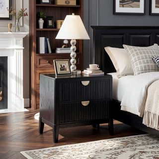 Sunvega Mason Black Contemporary Wood Nightstand with Two Fluted Drawers