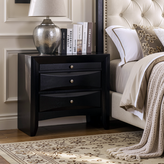 Sunvega Black 2-Drawer Nightstand with Pull-out Tray and Soft Felt Lining