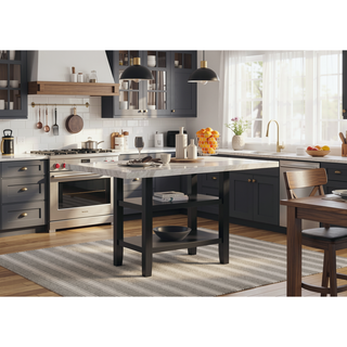 Sunvega Modern Elegant Faux Marble Top Black Base Pub Height Dining Table