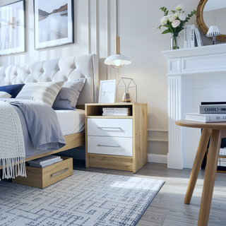 Sunvega Modern Nightstand with Two Spacious Drawers and Metal Handles for Bedroom