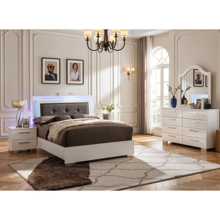 Sunvega Contemporary Glossy White Finish Chest with Five English Dovetail Drawers
