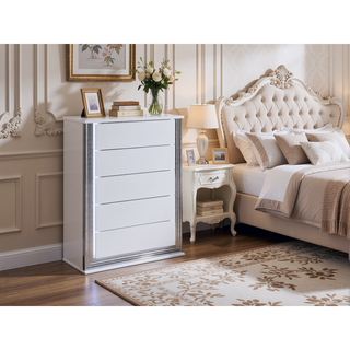 Sunvega Modern White LED Nightstand With Sleek High Gloss Finish
