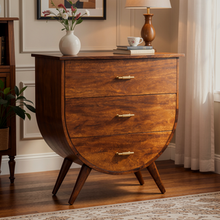 Sunvega Modern Art Handcrafted Solid Mango Wood Bedside Table with Drawers