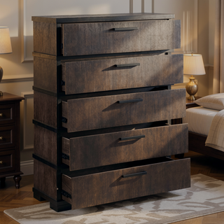 Sunvega Brown Black Finish 2-Drawers Nightstand Modern Industrial Bedroom Furniture