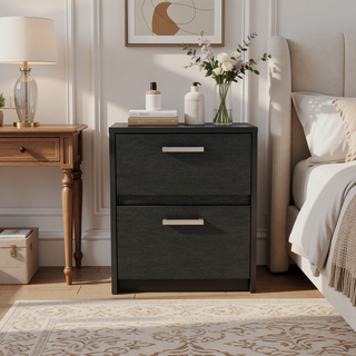Sunvega White Finish Chequered Nightstand with Two Spacious Drawers