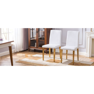 Sunvega Set of 4 White PU Leather Dining Chairs with Golden Metal Legs and Ergonomic Backrest