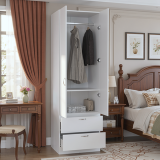 Sunvega 76 Inch High Armoire Wardrobe Closet with Double Doors and 2 Drawers