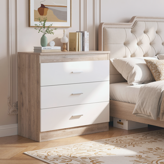 Sunvega Three-Drawer Dresser with Metal Hardware and Superior Top Light Gray White