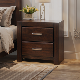 Sunvega Tablita Nightstand with Dark Merlot Finish and 2 Curved Front Drawers
