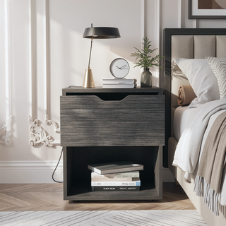 Sunvega Light Gray Altheimer Nightstand with Drawer and Open Shelf for Bedroom