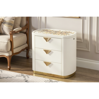 Sunvega Modern Nightstand with Gold Accents and Illuminated Top Panel