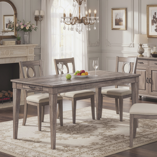 Sunvega Rustic Gray Dining Table with Two Storage Drawers and Leaf