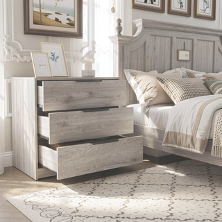 Sunvega Light Grey Finish Three Drawer Rectangle Dresser with Top Display Surface
