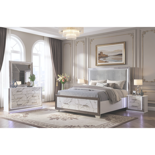 Sunvega Marble Patterned Dresser with Six Spacious Drawers and Sleek White Finish