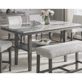 Sunvega 60 Inch Rectangular Gray Faux Marble Counter Height Table with Storage Shelf