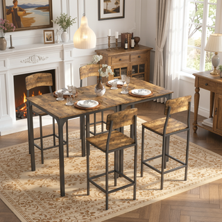 Sunvega Industrial 3-Piece Pub Table and Chairs Set with Stools for Small Spaces