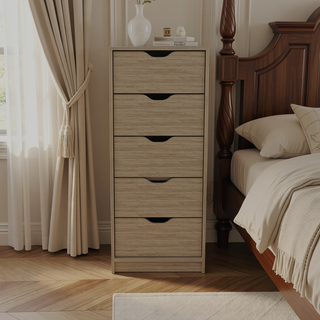 Sunvega 5 Drawer Tall Dresser with Pull Out System in Fine White Finish