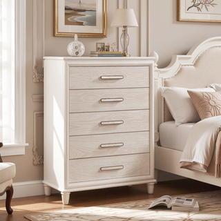 Sunvega Modern Glam Nightstand with USB Ports and Embossed Drawers Bedroom Cabinet