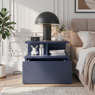 Sunvega Healy Nightstand with Drawer and Three Open Shelves in Alby Blue