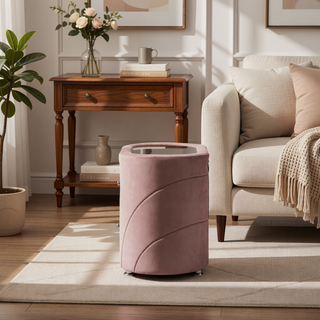 Sunvega Pink Velvet Upholstered Nightstand with Two Drawers and Chrome Metal Legs