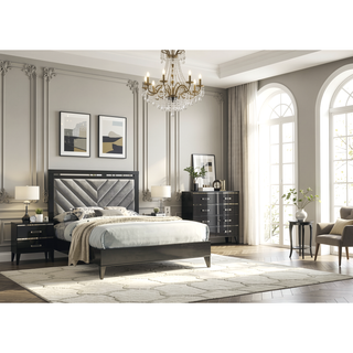 Sunvega Contemporary Black Finish Nightstand with 2 Storage Drawers and Wooden Legs