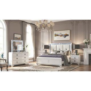 Sunvega Modern Style Nightstand with Soft-Closing Drawers and Crystal Accents