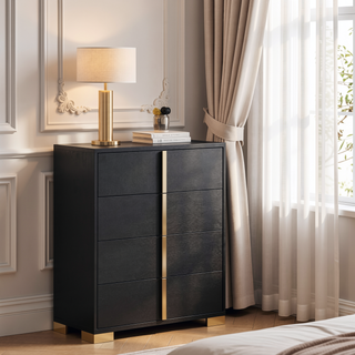 Sunvega Modern Art Deco White Five-Drawer Chest with Gold Hardware and Smooth Glide