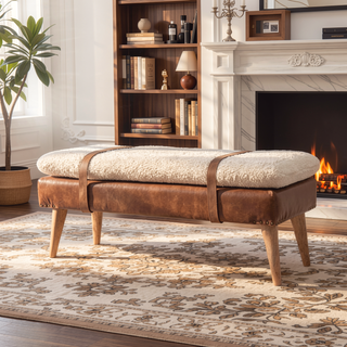 Sunvega Buffalo Hide Leather Bench with Clean Lines and Contemporary Aesthetic for Any Room