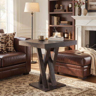 Sunvega Cappuccino Double X Base Square Bar Table for Modern Kitchen and Dining Nook
